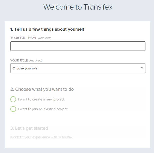 First Start page at Transifex